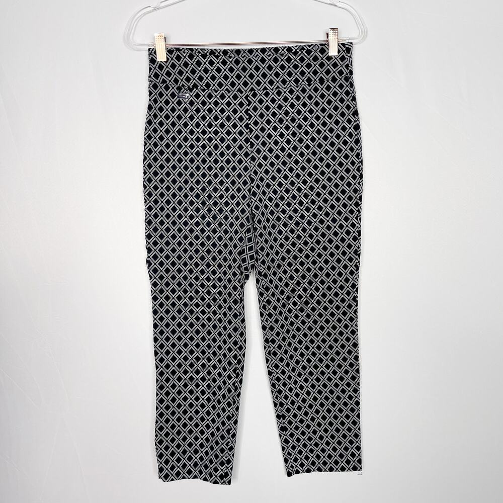 Premise Womens PM Black White Geometric Cropped Pants Petite Medium M Stretch